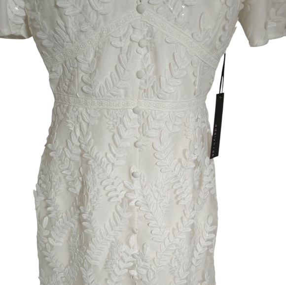 Adelyn Rae White Embroidered Lace Midi Dress Women’s Puff Sleeve V-Neck Cocktail - Picture 5 of 9